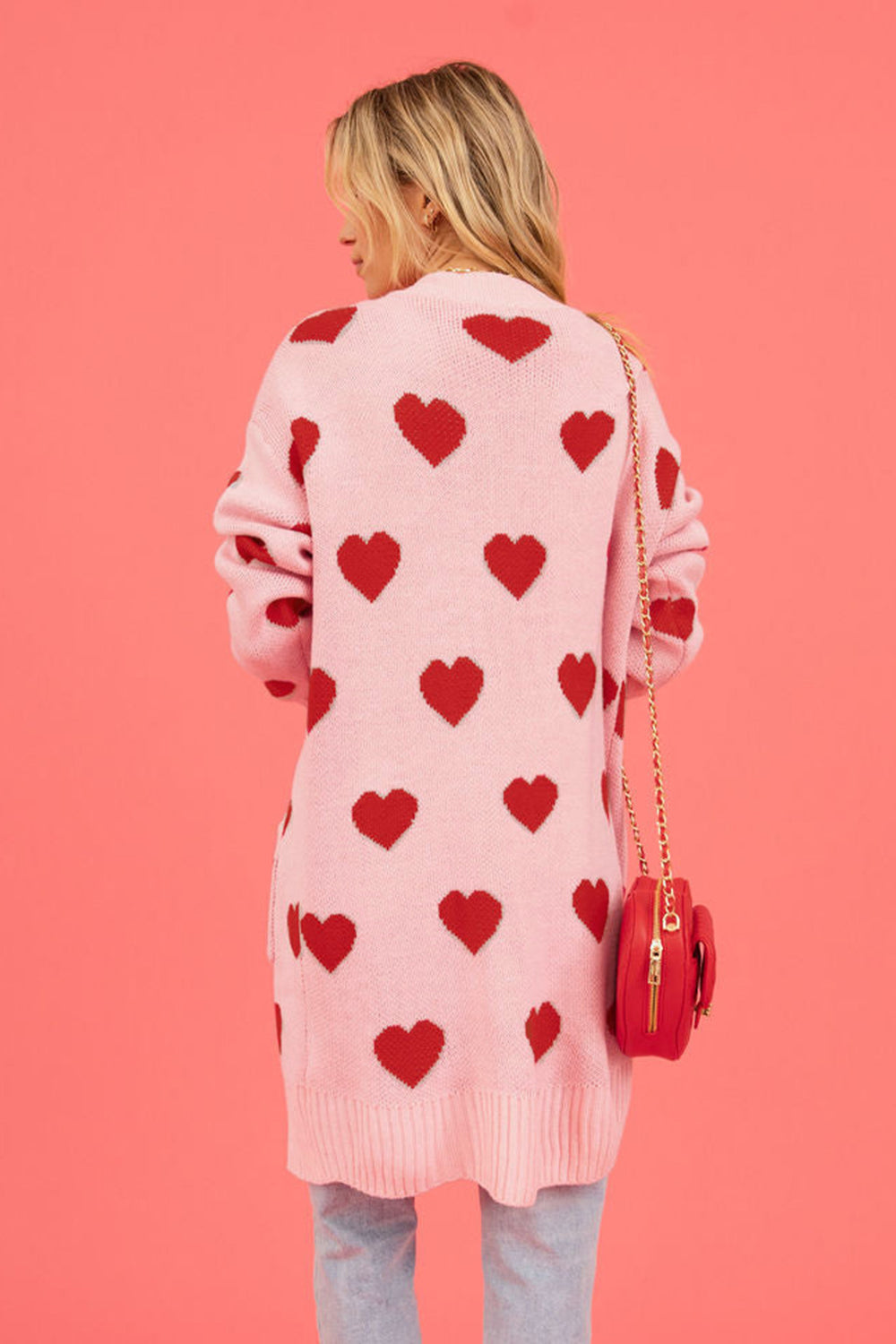 PRE-ORDER: Heart Graphic Open Front Cardigan with Pockets