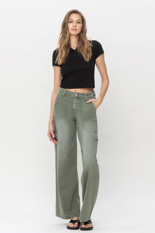 High Rise Utility Cargo Wide Leg Jeans