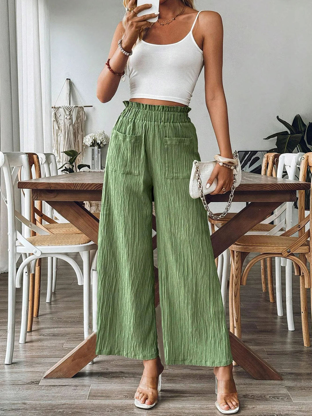 PRE-ORDER: Pocketed Elastic Waist Wide Leg Pants