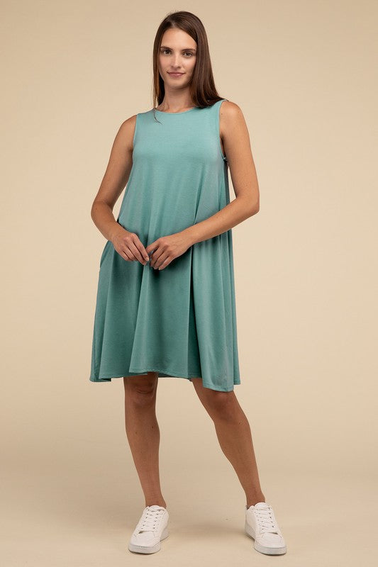 Sleeveless Flared Dress with Side Pockets