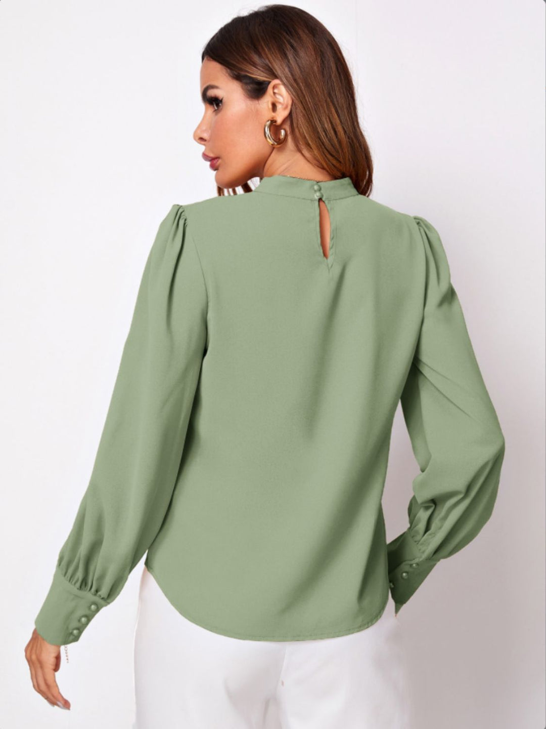 PRE-ORDER: Ruched Mock Neck Long Sleeve Blouse