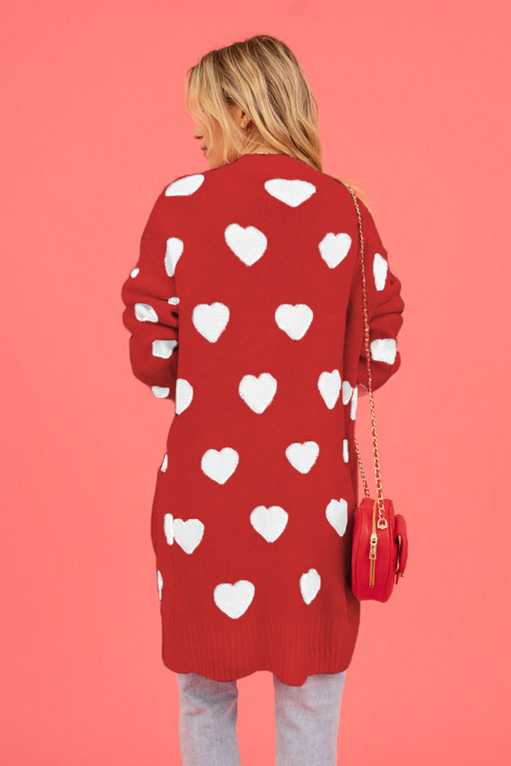 PRE-ORDER: Heart Graphic Open Front Cardigan with Pockets