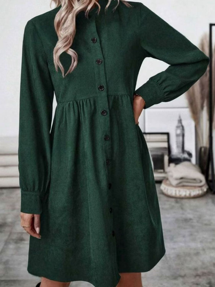 PRE-ORDER: Ruched Button Up Long Sleeve Dress