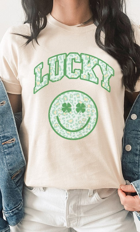 Lucky Smiley Shamrock St Patricks Day Graphic Tee