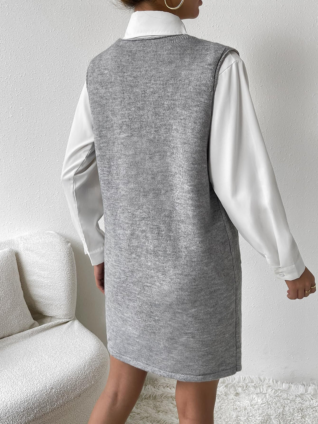 PRE-ORDER: V-Neck Sleeveless Sweater Dress with Pockets