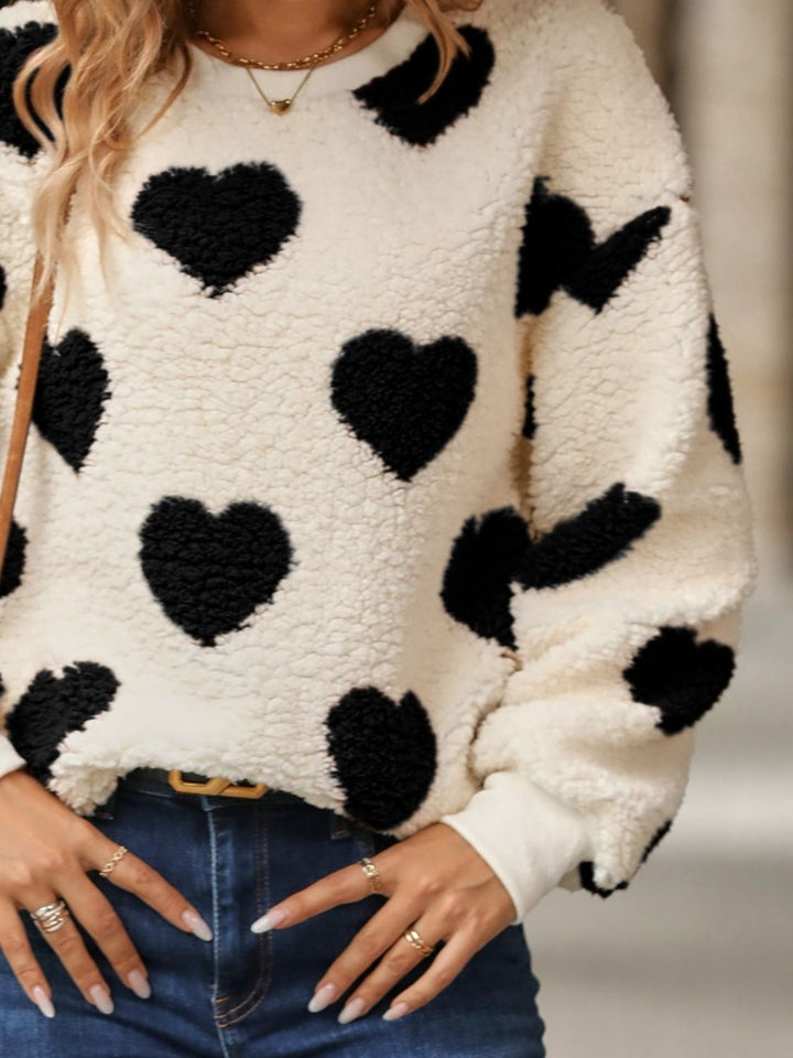 PRE-ORDER: Fuzzy Heart Dropped Shoulder Sweatshirt