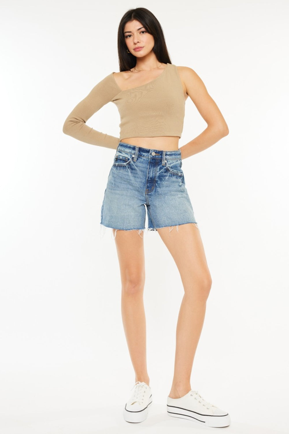 PRE-ORDER: Kancan Full Size Raw Hem High Waist Denim Shorts