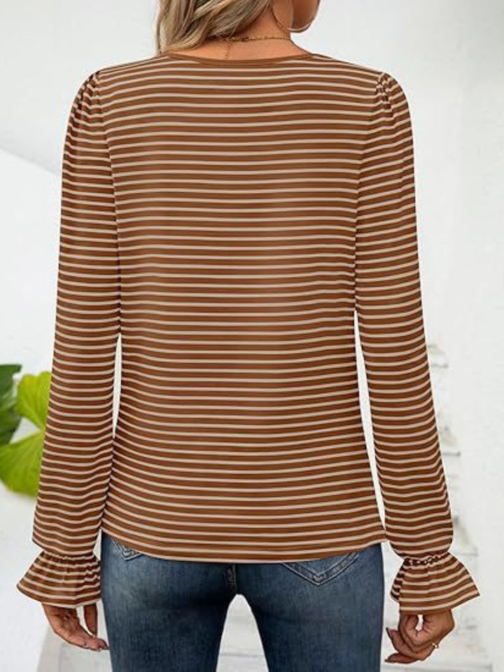 PRE-ORDER: Striped Square Neck Flounce Sleeve Top