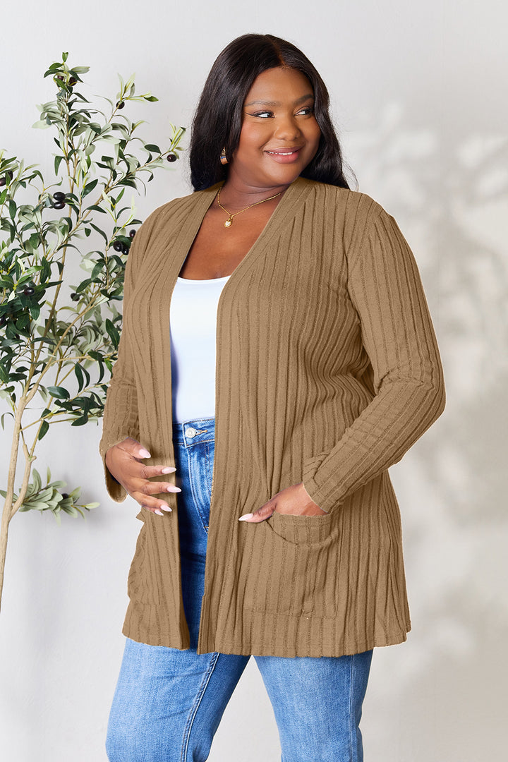 PRE-ORDER: Basic Bae Full Size Ribbed Open Front Cardigan with Pockets