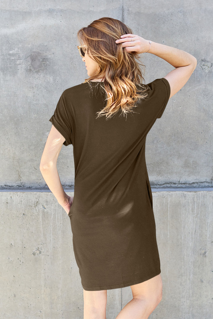 PRE-ORDER: Basic Bae Full Size Round Neck Short Sleeve Dress with Pockets