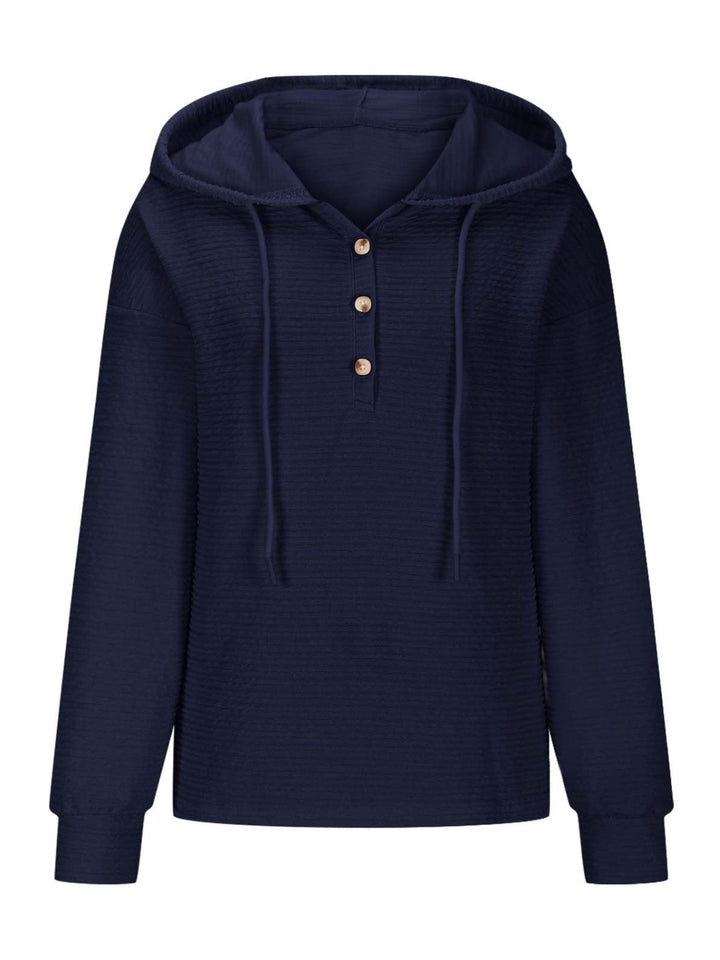 PRE-ORDER: Drawstring Quarter Button Long Sleeve Hoodie