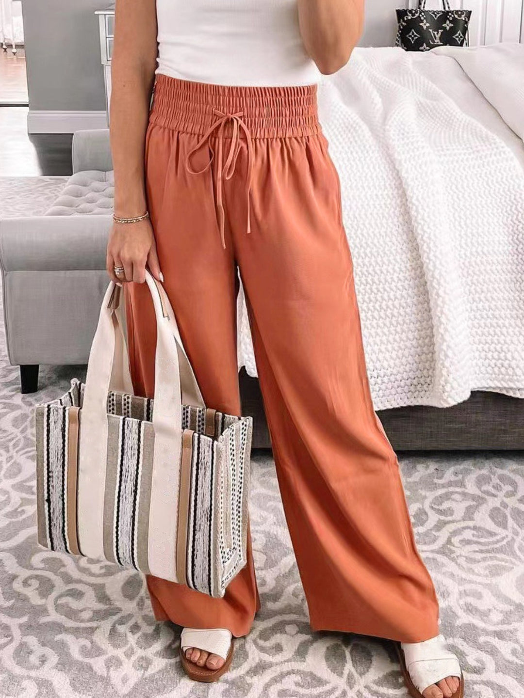 PRE-ORDER: Full Size Drawstring High Waist Wide Leg Pants