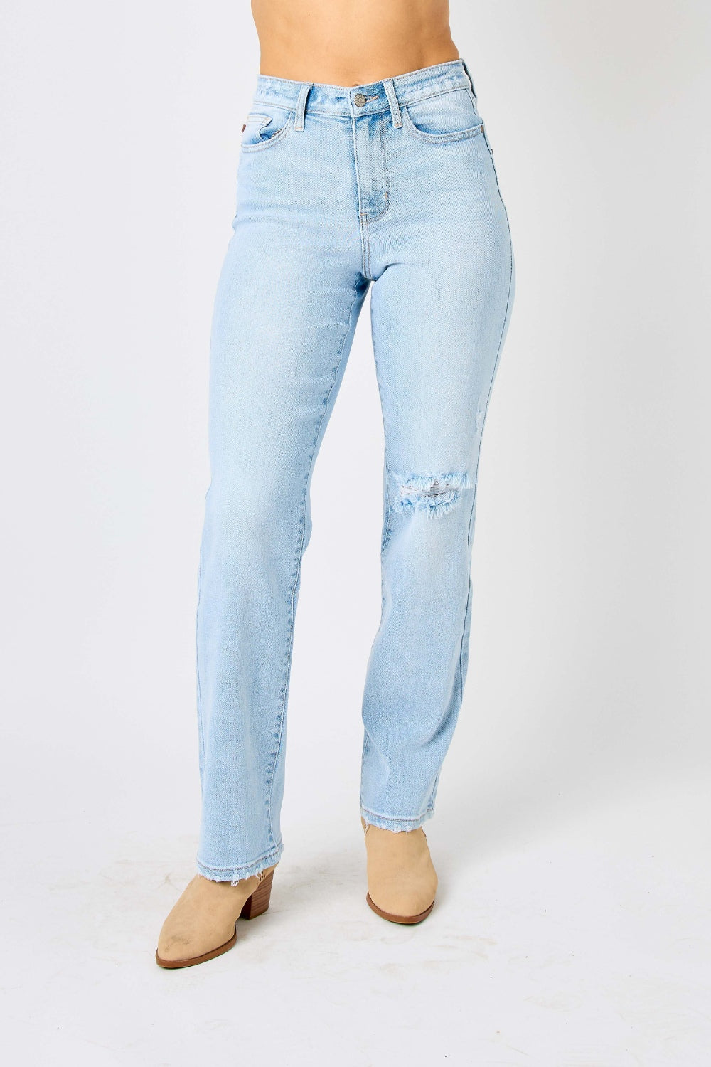 PRE-ORDER: Judy Blue Full Size High Waist Distressed Straight Jeans