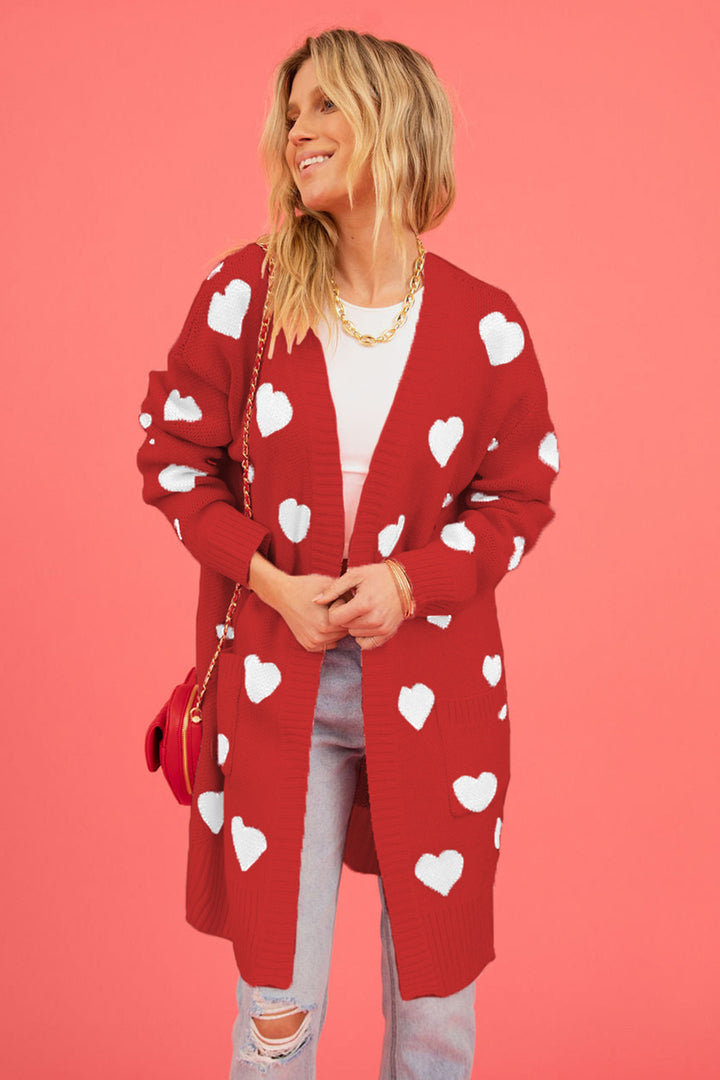 PRE-ORDER: Heart Graphic Open Front Cardigan with Pockets