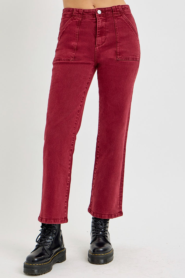 PRE-ORDER: RISEN Full Size High Rise Straight Jeans with Patch Pockets