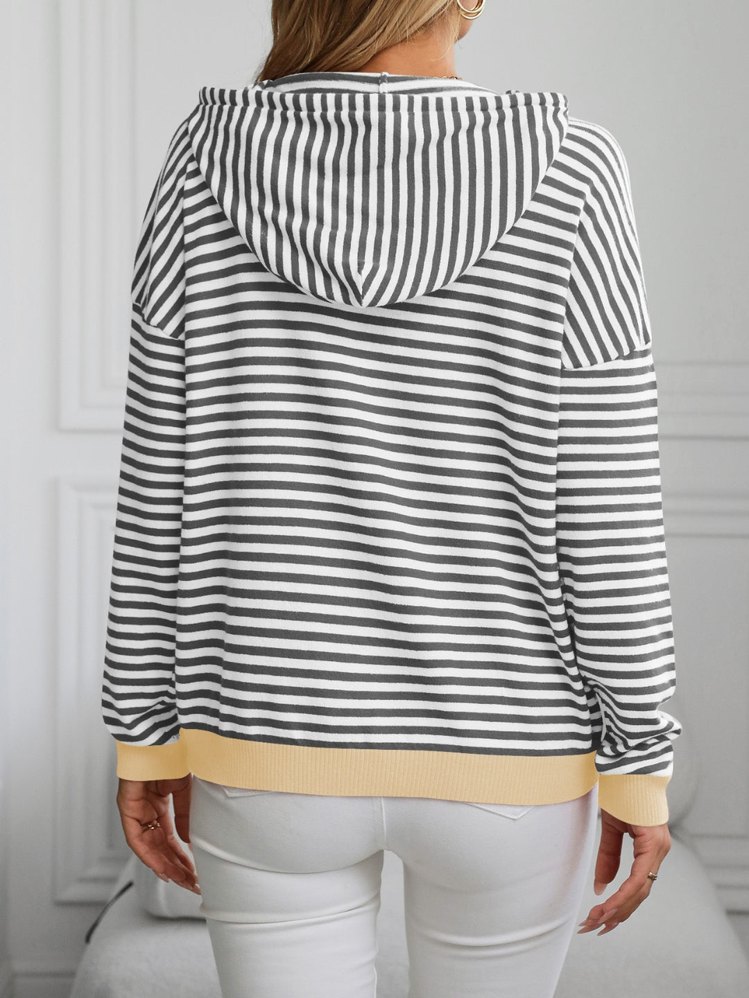 PRE-ORDER: Striped Long Sleeve Hooded Knit Top