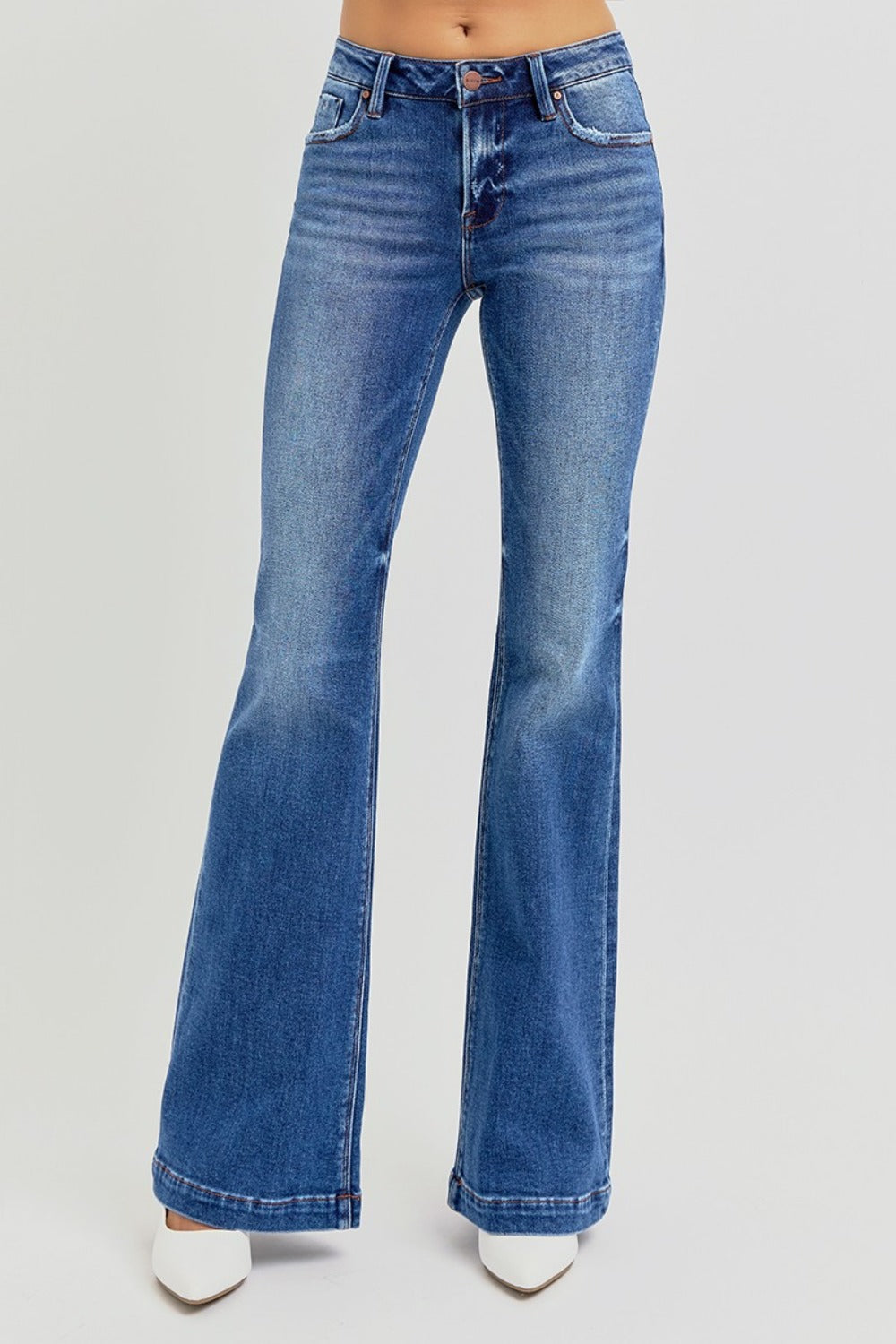 PRE-ORDER: RISEN Full Size Low Rise Flare Jeans with Pockets