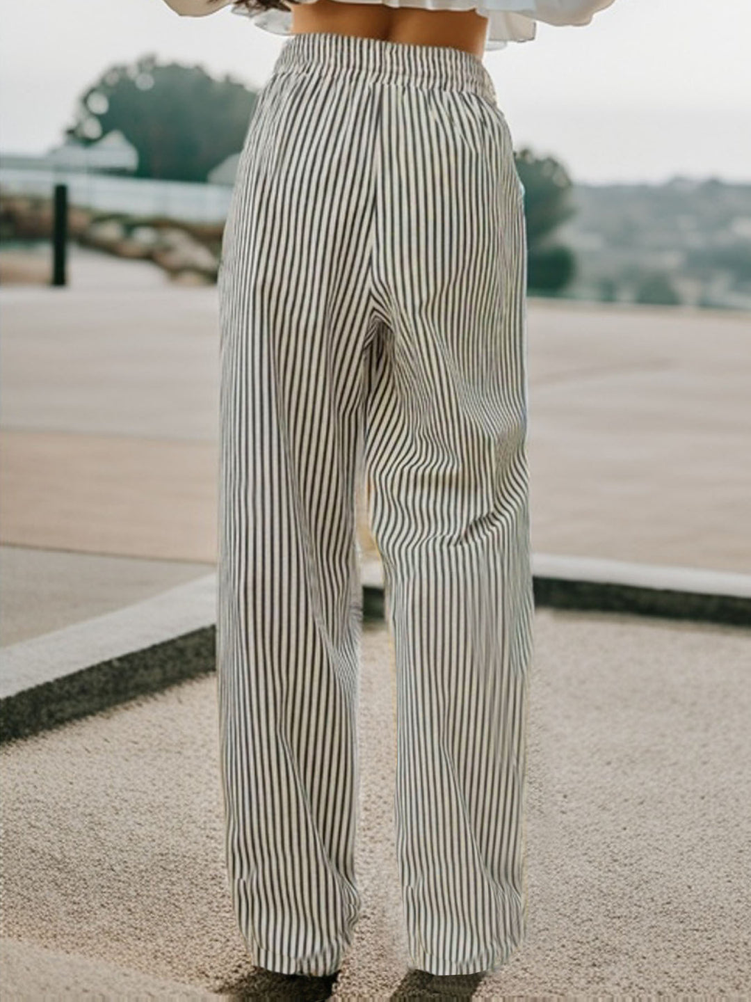 PRE-ORDER: Drawstring Striped Elastic Waist Pants