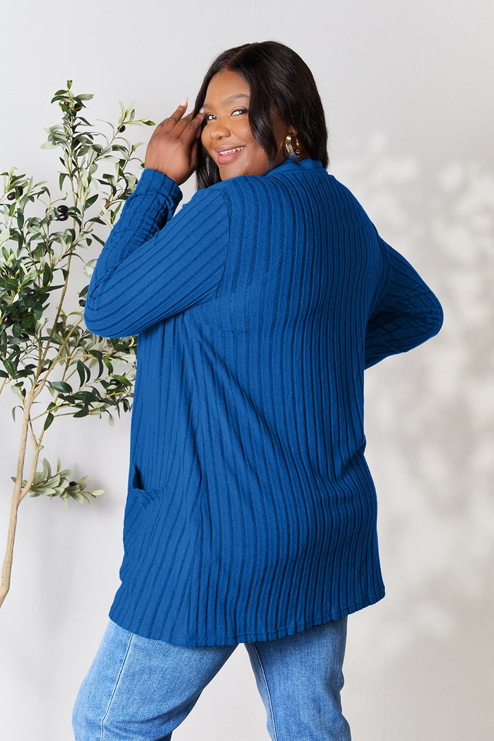 PRE-ORDER: Basic Bae Full Size Ribbed Open Front Cardigan with Pockets