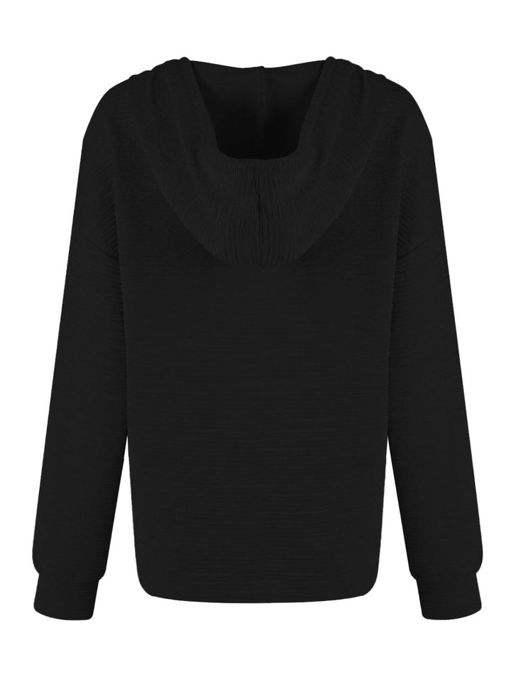 PRE-ORDER: Drawstring Quarter Button Long Sleeve Hoodie