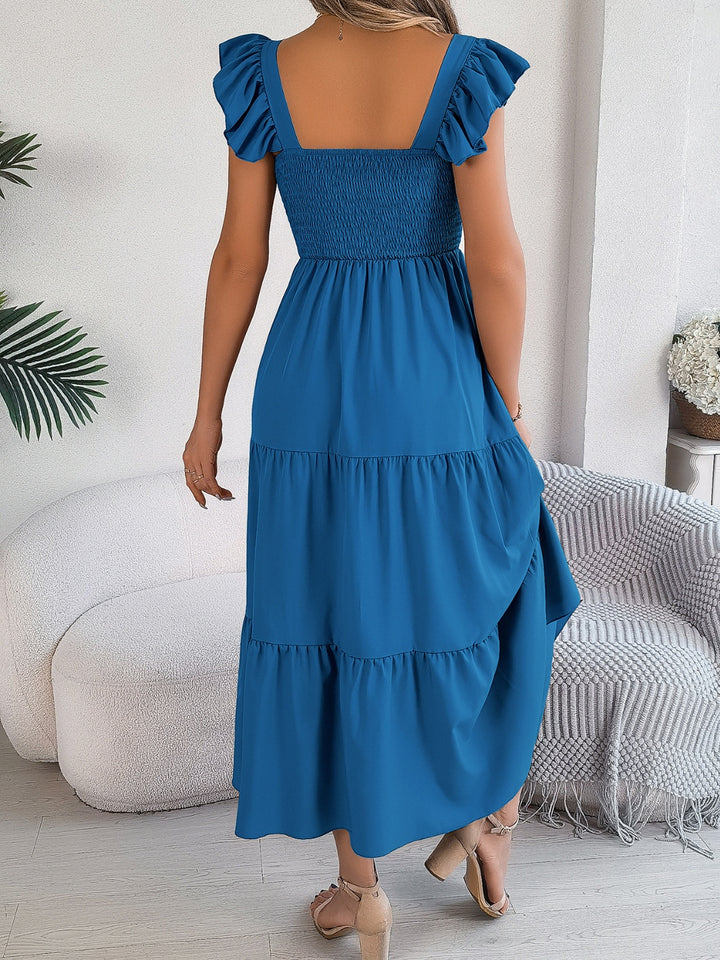 PRE-ORDER: Smocked Square Neck Cap Sleeve Midi Dress