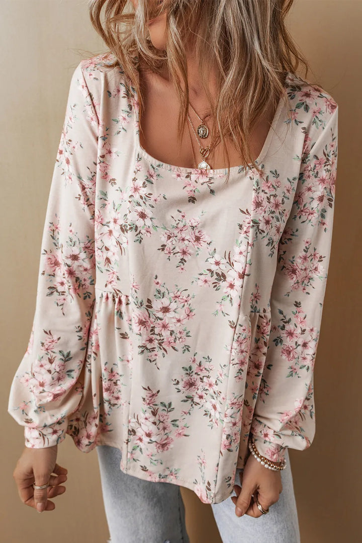 PRE-ORDER: Printed Square Neck Long Sleeve Blouse