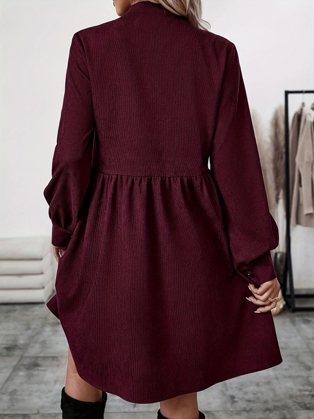 PRE-ORDER: Ruched Button Up Long Sleeve Dress