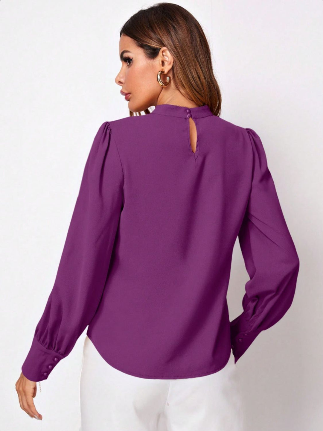 PRE-ORDER: Ruched Mock Neck Long Sleeve Blouse