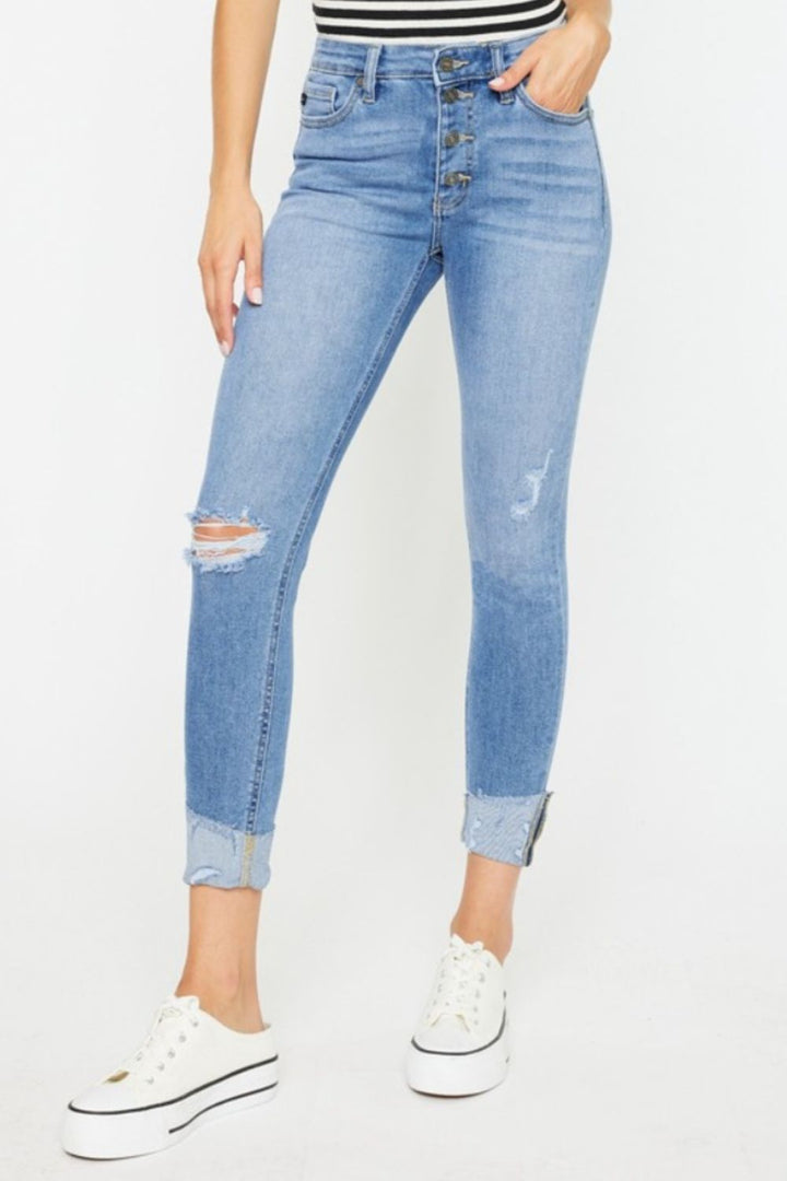 PRE-ORDER: Kancan Distressed Cat's Whiskers Button Fly Jeans