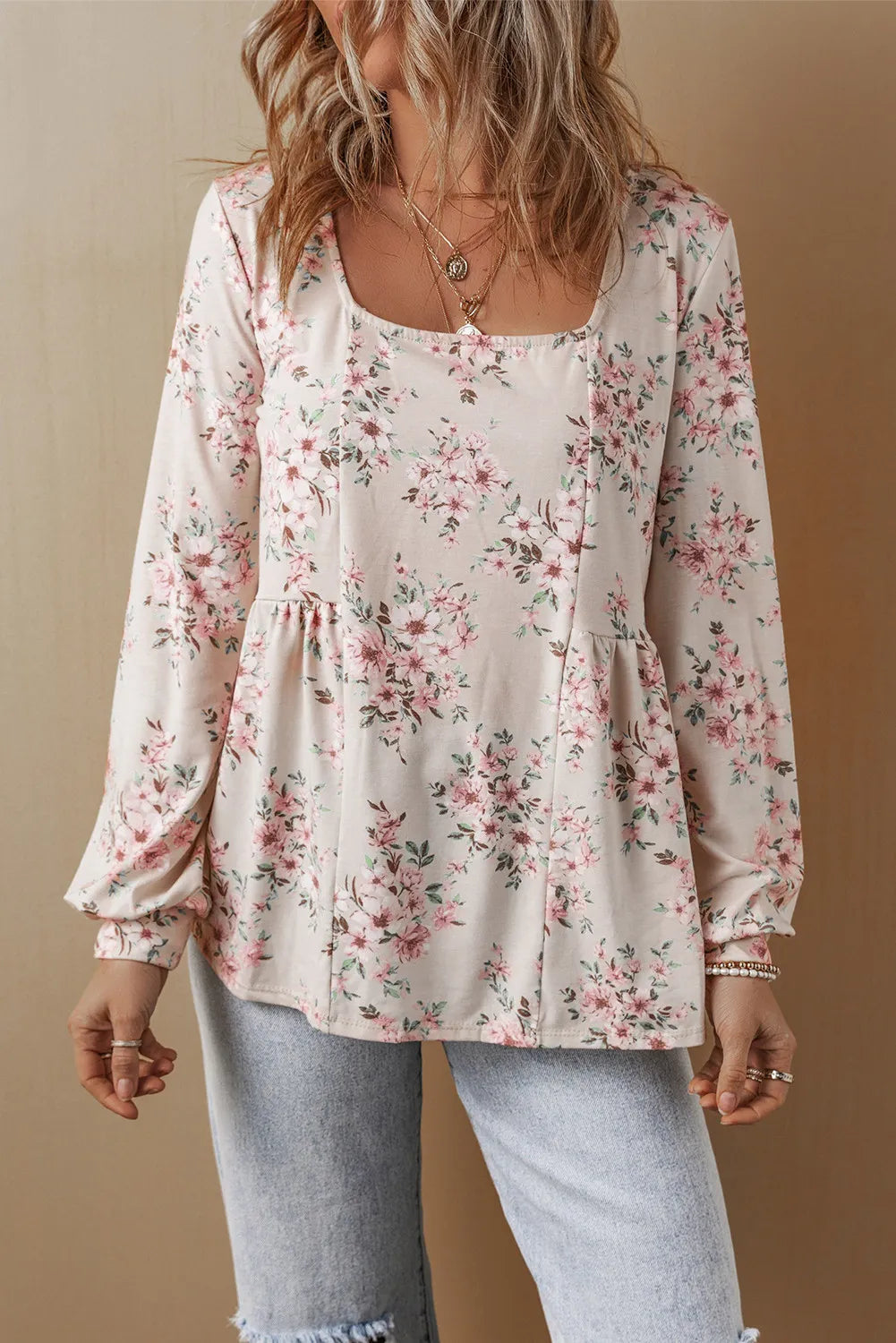 PRE-ORDER: Printed Square Neck Long Sleeve Blouse