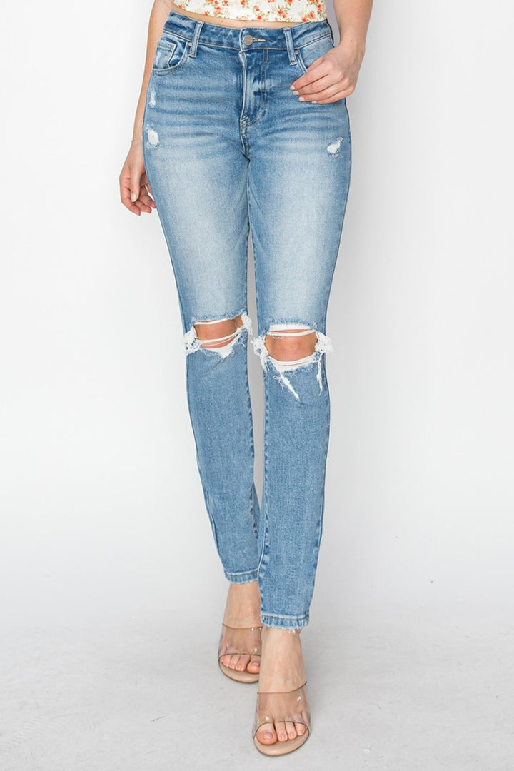 PRE-ORDER: Risen Full Size High Rise Knee Distressed Skinny Jeans