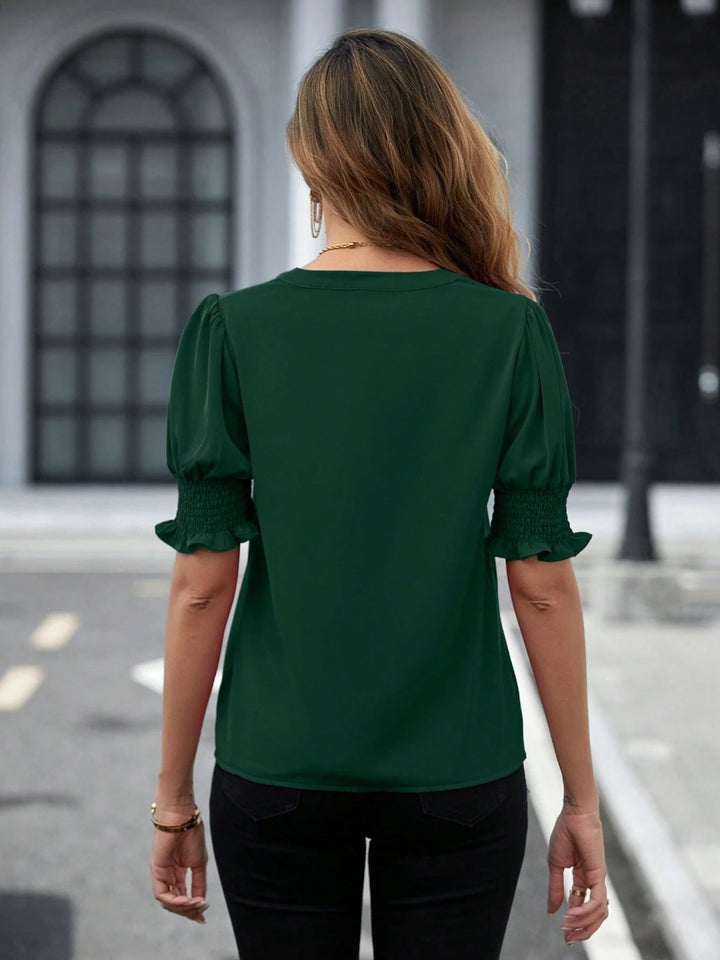 PRE-ORDER: Notched Short Sleeve Blouse