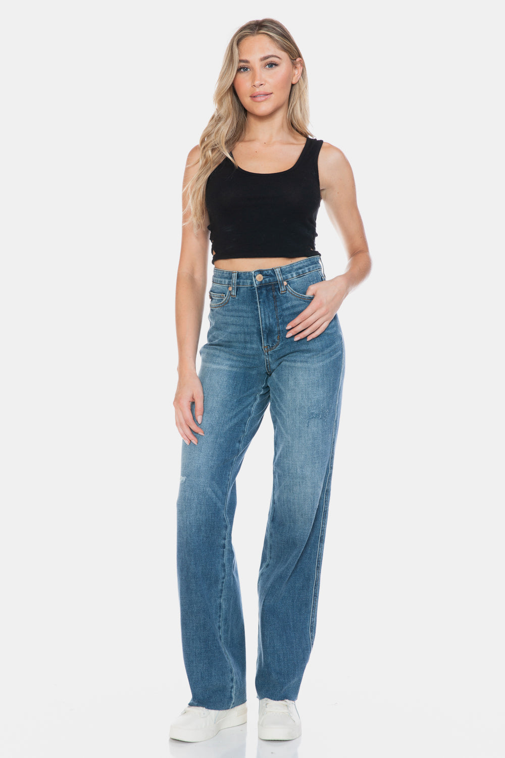 PRE-ORDER: Judy Blue Full Size Tummy Control Cut Raw Hem Straight Jeans