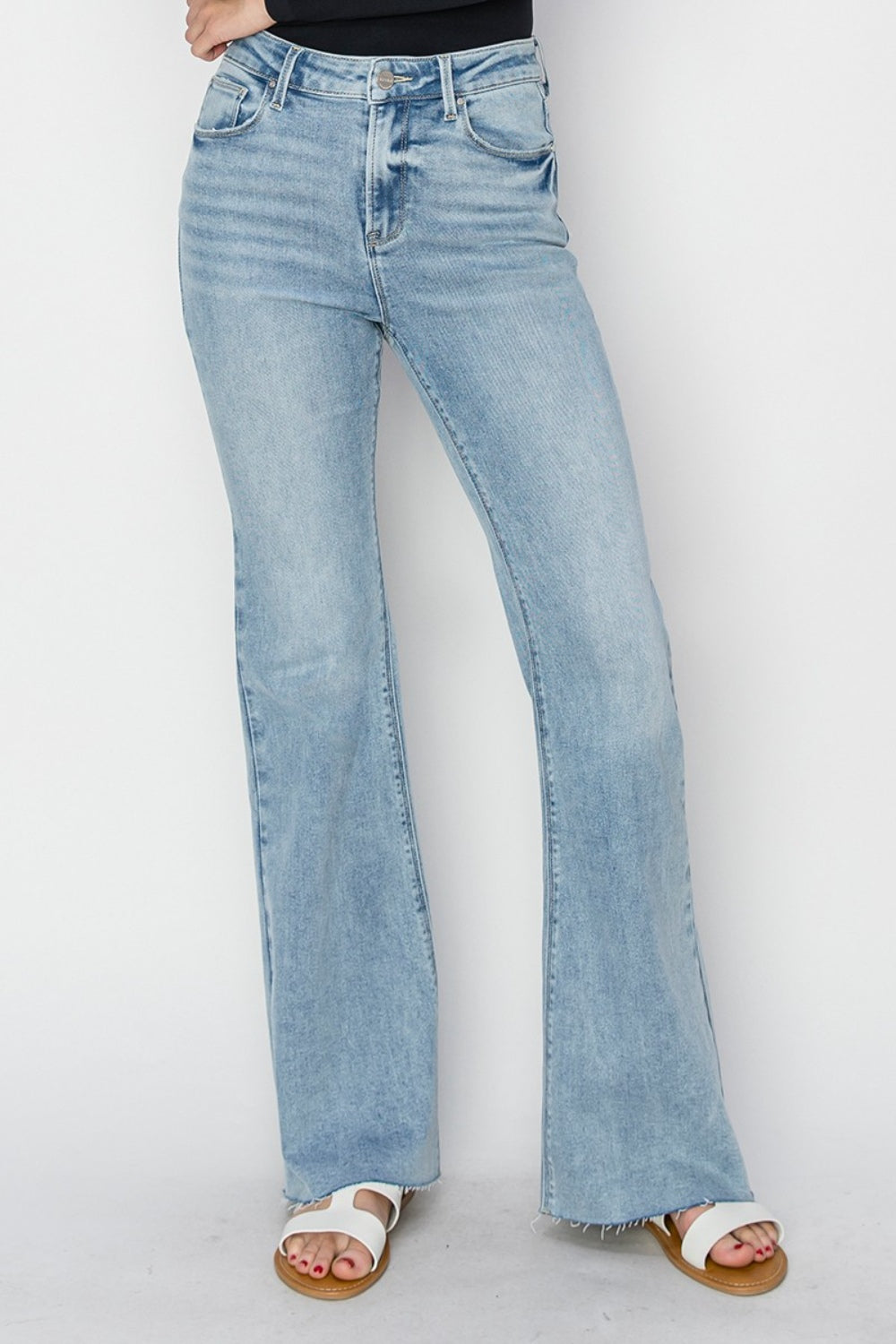 PRE-ORDER: RISEN Full Size High Rise Raw Cut Hem Bootcut Jeans