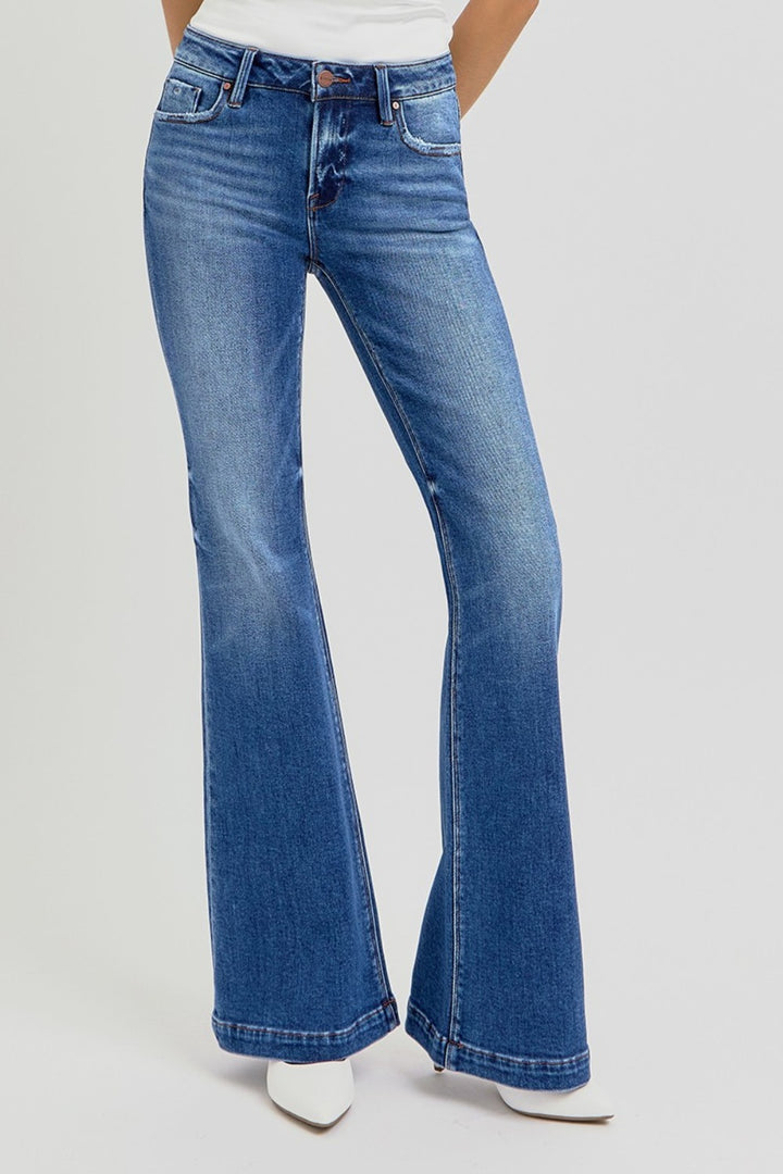 PRE-ORDER: RISEN Full Size Low Rise Flare Jeans with Pockets