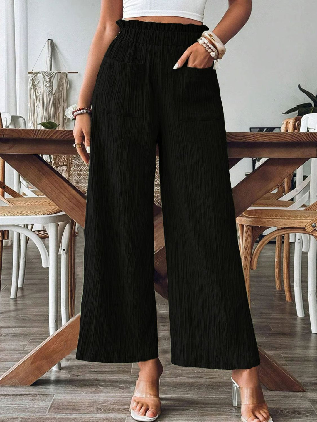 PRE-ORDER: Pocketed Elastic Waist Wide Leg Pants