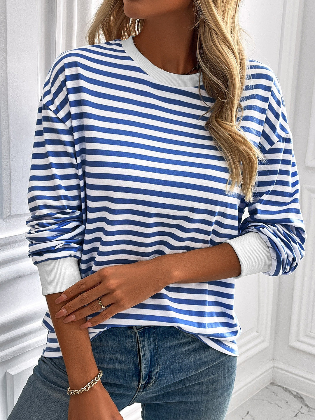 PRE-ORDER: Ivy Lane Striped Round Neck Long Sleeve Sweatshirt