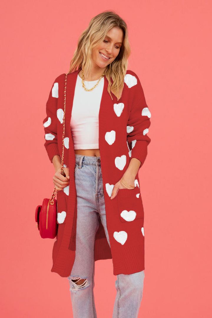 PRE-ORDER: Heart Graphic Open Front Cardigan with Pockets