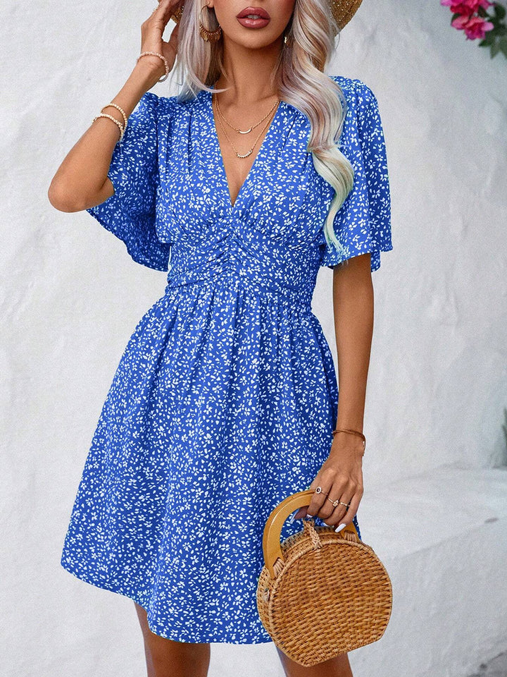 PRE-ORDER: Printed V-Neck Half Sleeve Mini Dress