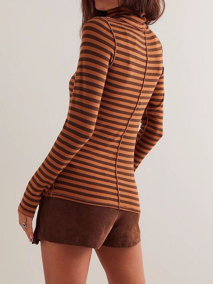 PRE-ORDER: Exposed Seam Striped Turtleneck Long Sleeve T-Shirt