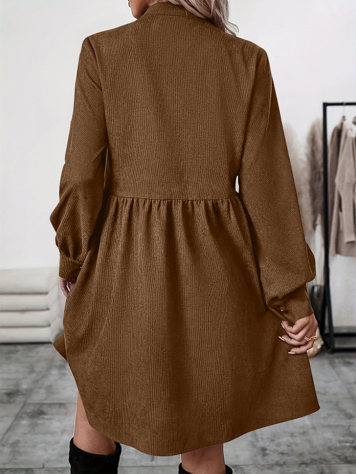 PRE-ORDER: Ruched Button Up Long Sleeve Dress