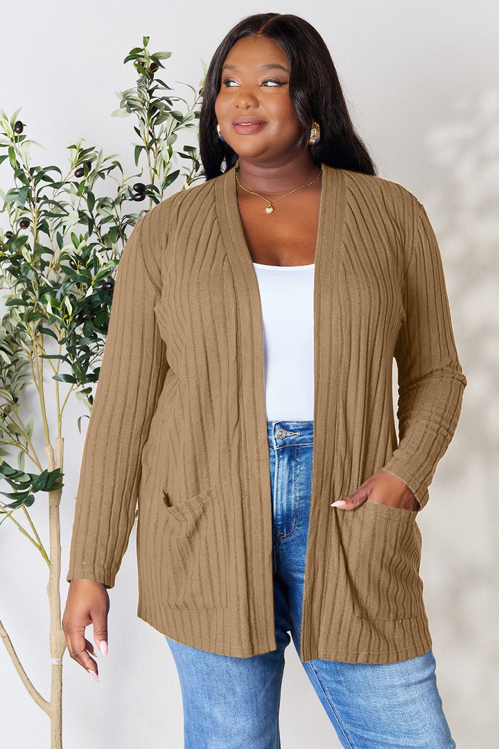 PRE-ORDER: Basic Bae Full Size Ribbed Open Front Cardigan with Pockets