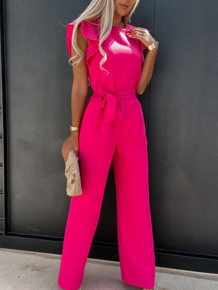 PRE-ORDER: Ruffled Round Neck Cap Sleeve Jumpsuit