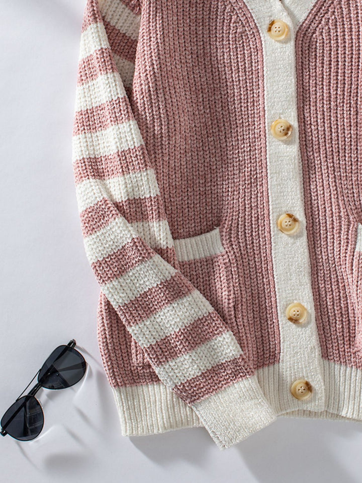 PRE-ORDER: Striped Button Up Long Sleeve Cardigan