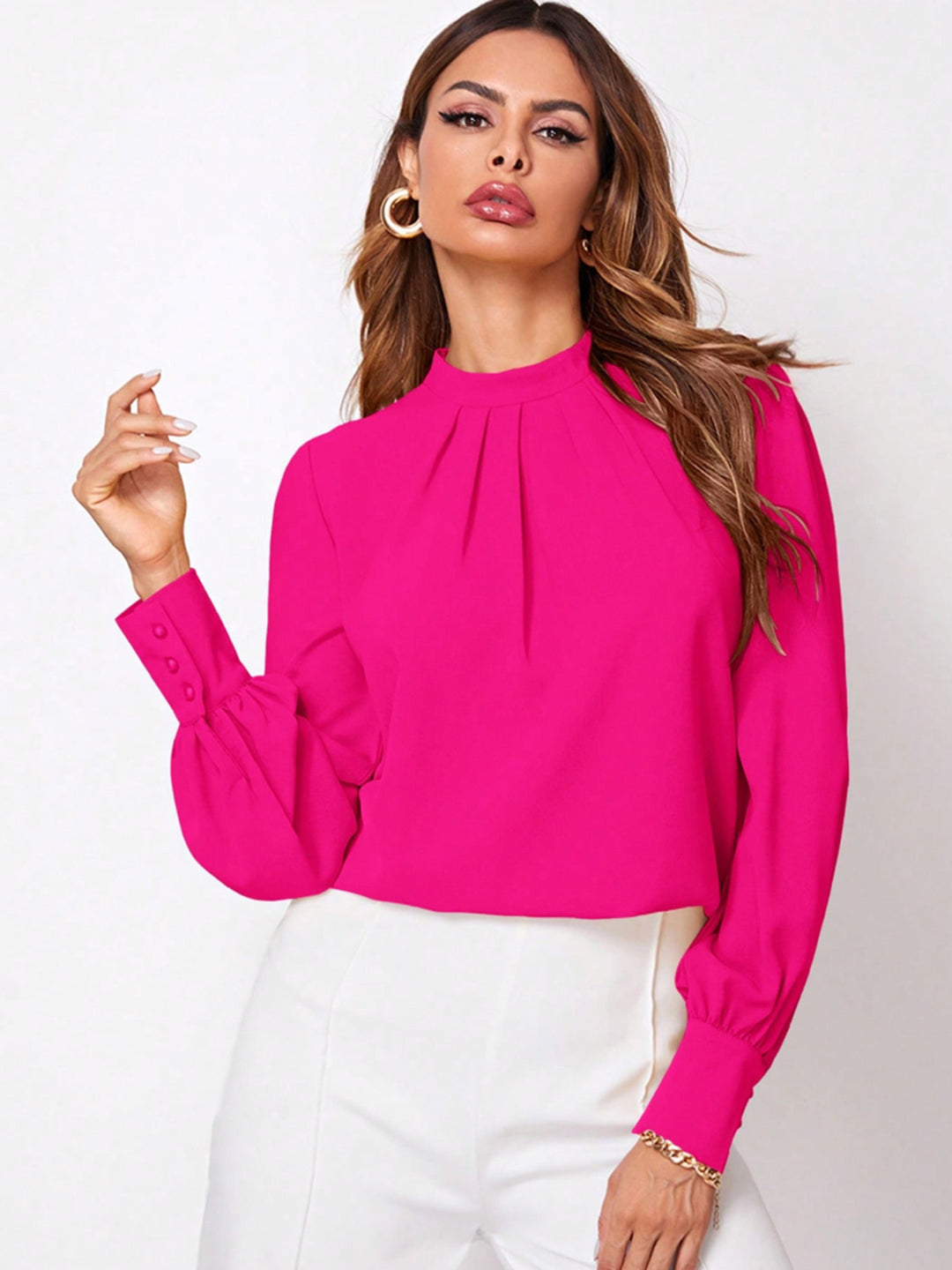 PRE-ORDER: Ruched Mock Neck Long Sleeve Blouse