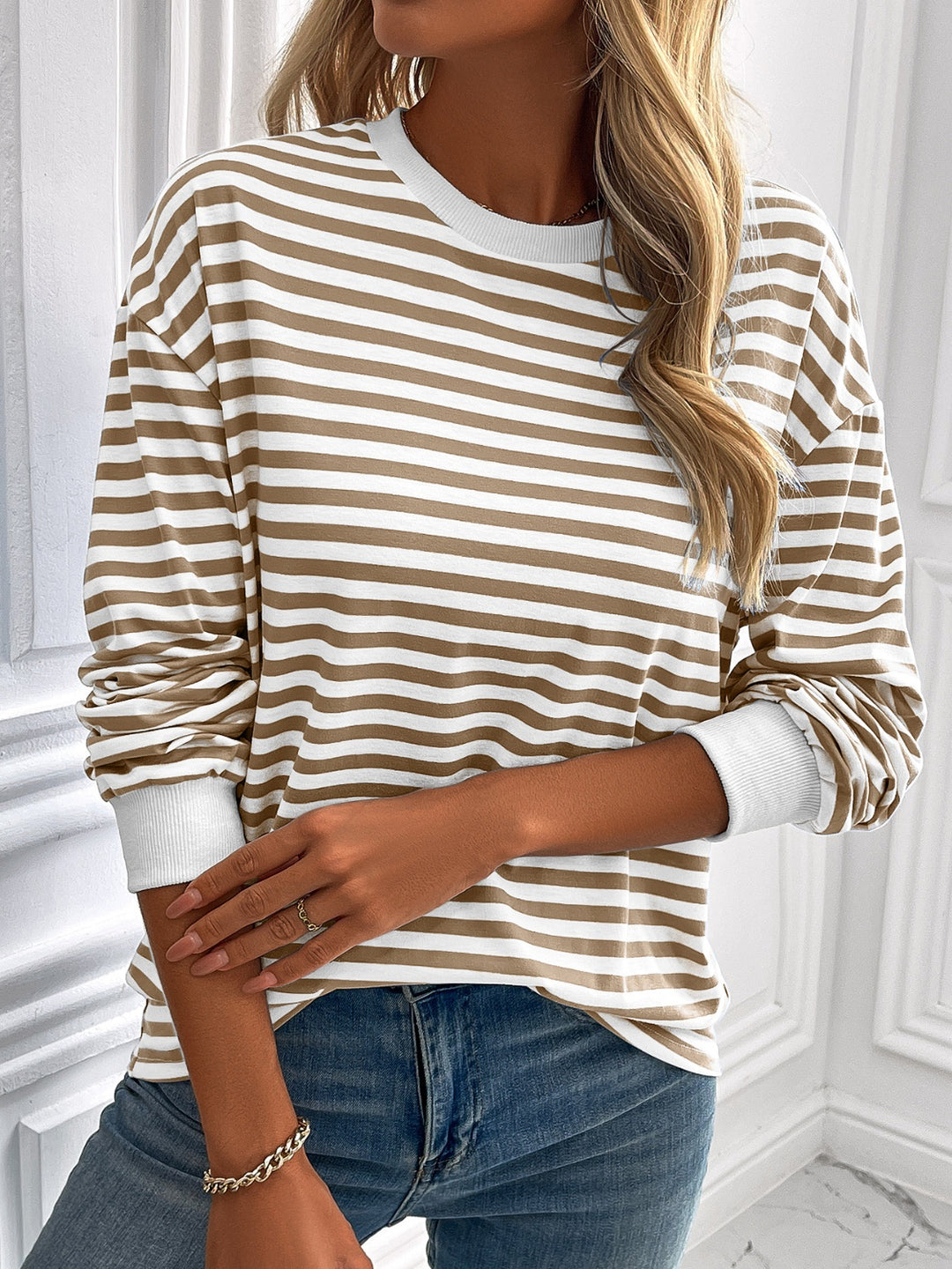 PRE-ORDER: Ivy Lane Striped Round Neck Long Sleeve Sweatshirt