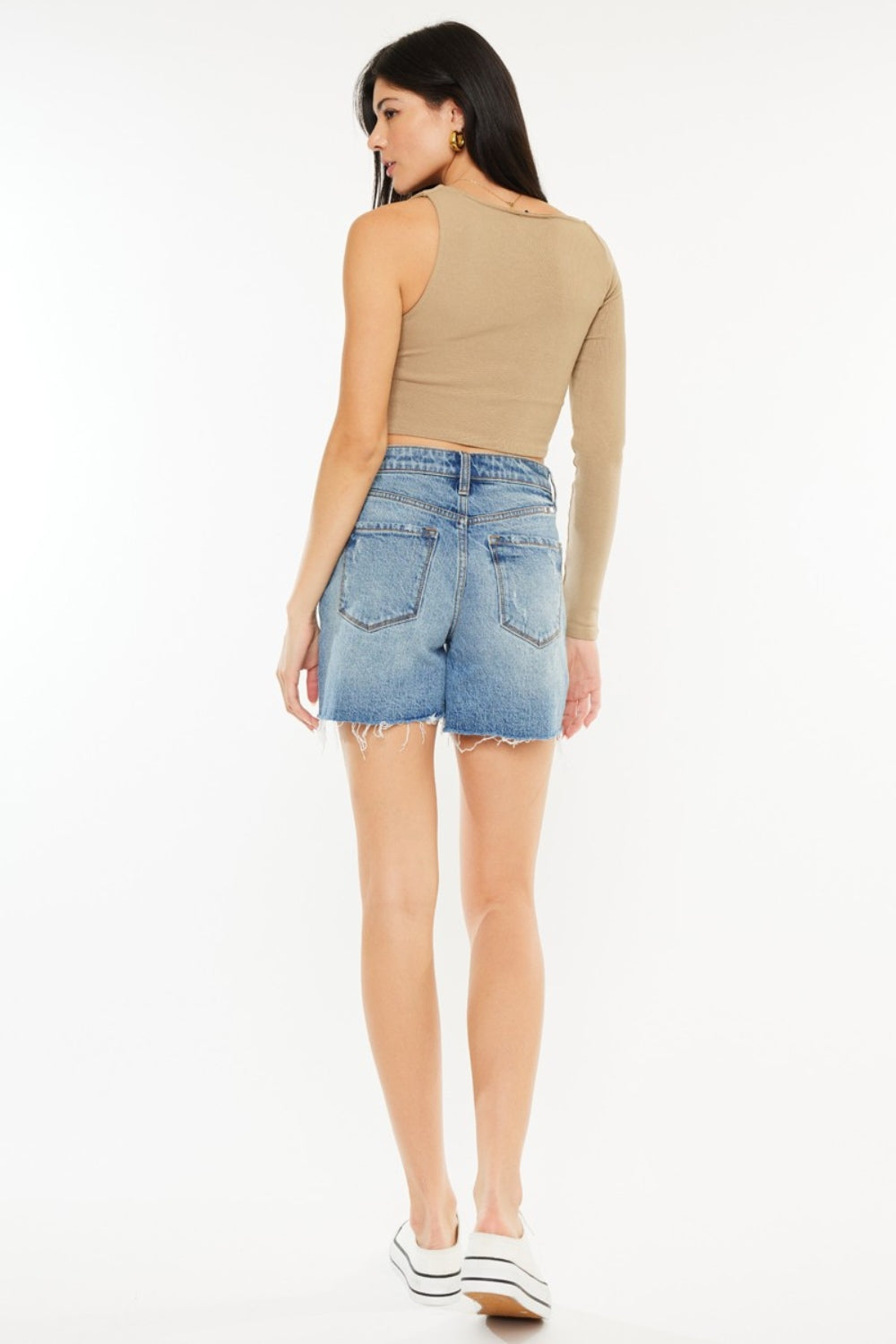 PRE-ORDER: Kancan Full Size Raw Hem High Waist Denim Shorts