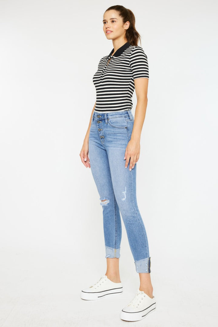 PRE-ORDER: Kancan Distressed Cat's Whiskers Button Fly Jeans