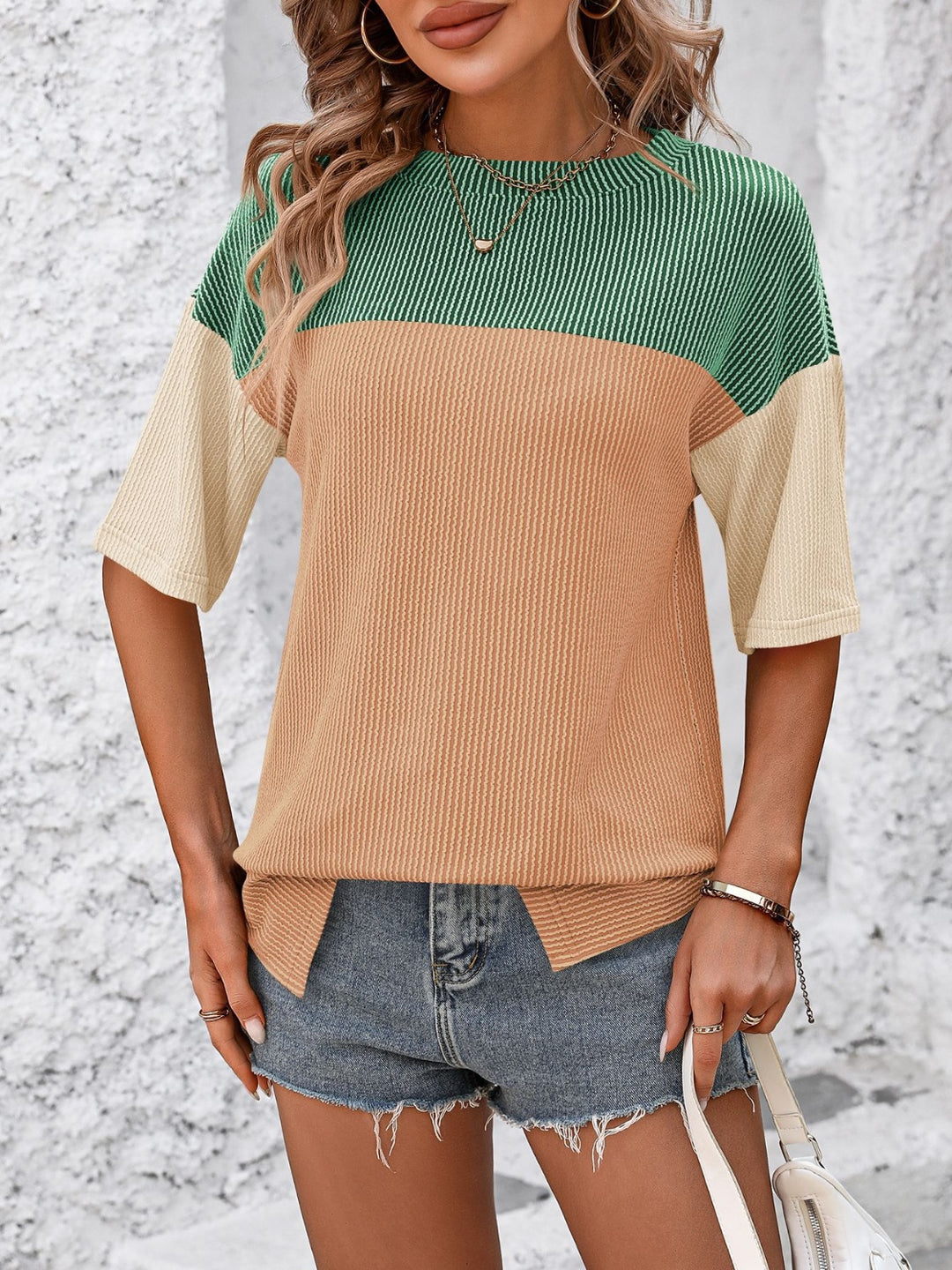 PRE-ORDER: Color Block Round Neck Half Sleeve T-Shirt