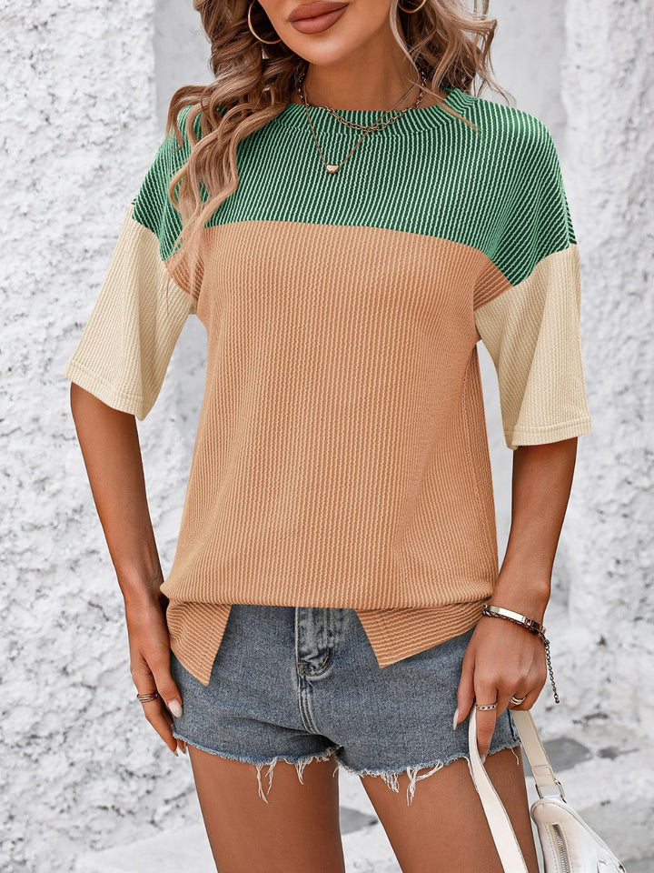 PRE-ORDER: Color Block Round Neck Half Sleeve T-Shirt